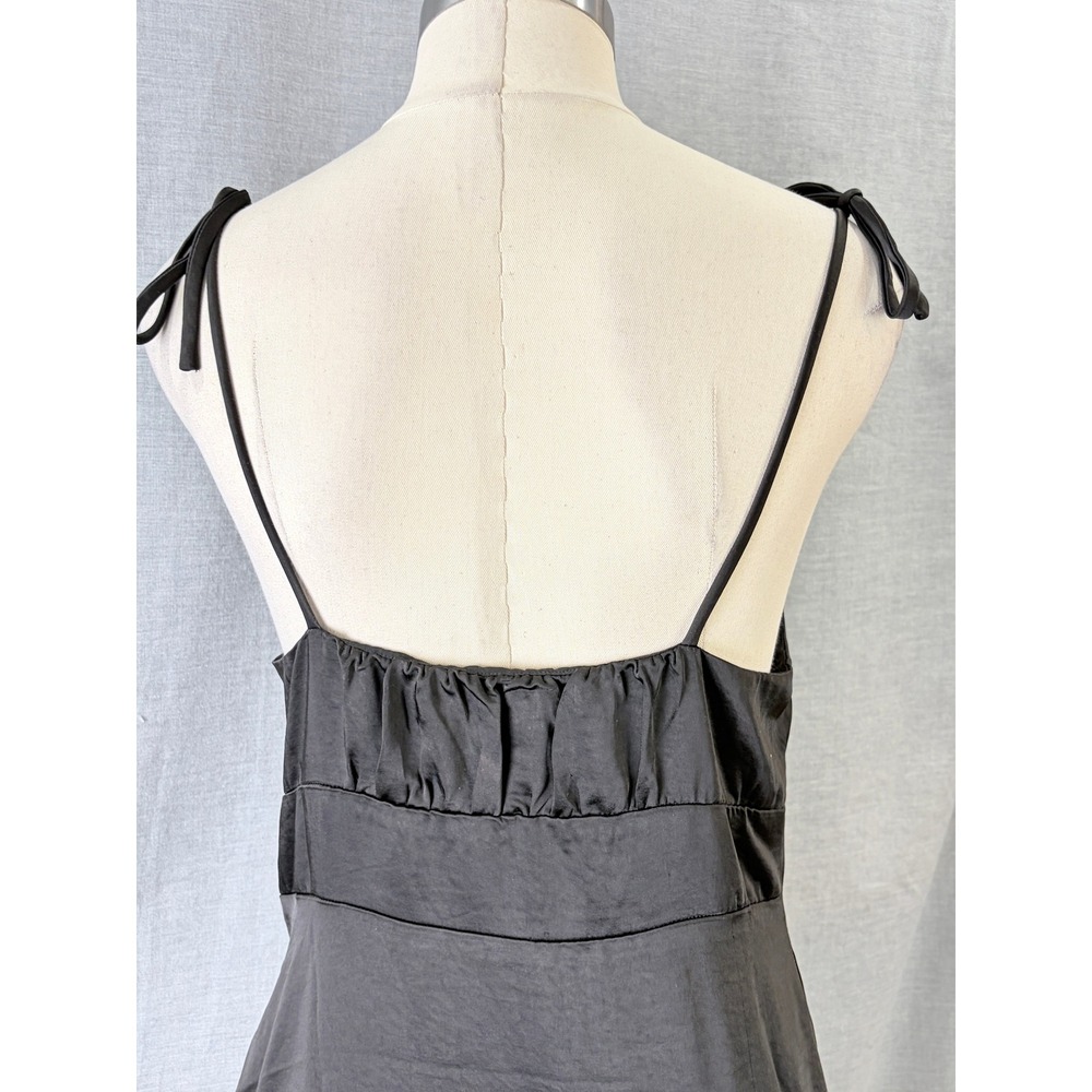 Nine West Black Satin Midi Dress Ruffle V-Neck Empire Waist Tiered Hem Size - Picture 7 of 10